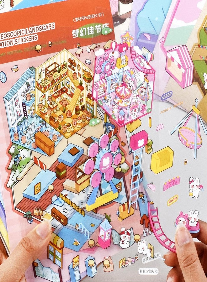 Aifong 20 Sets DIY 3D Sticker Scene Collection Book DIY 3D House Stickers Make Your Own Sticker Therapy Cute Cartoon Stickers Scenes for Relief Stress Pass The Time - Image 5